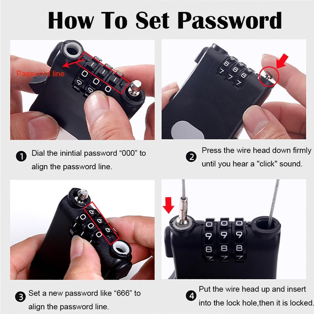 Adjustable 3 Digit Combination Cable Lock by SWENSENLin - 39 Inch Retractable Steel Wire Safety Lock for Stroller, Bike, Helmets, Snowboard, Luggage, Suitcase