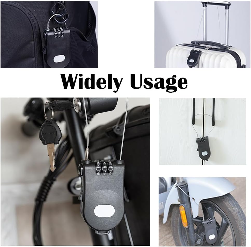 Adjustable 3 Digit Combination Cable Lock by SWENSENLin - 39 Inch Retractable Steel Wire Safety Lock for Stroller, Bike, Helmets, Snowboard, Luggage, Suitcase