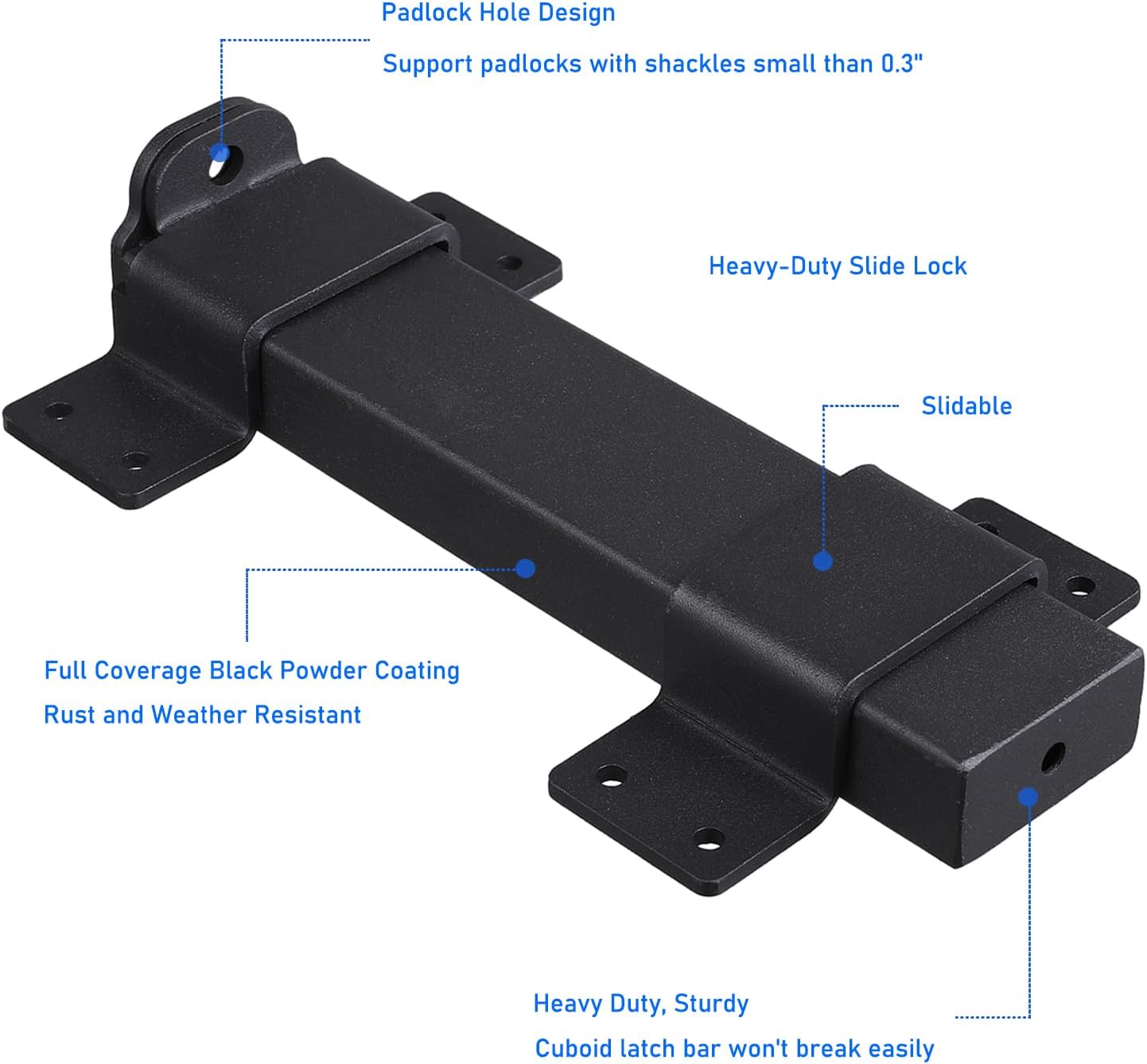 Adjustable 7.5" Heavy Duty Security Slide Latch Lock for Wooden Fences and Barn Doors with Padlock Hole - Interior and Outdoor Use