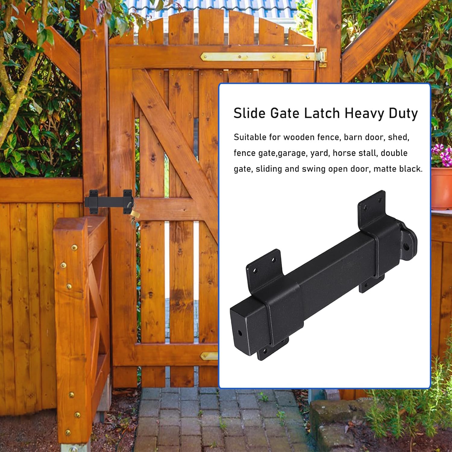 Adjustable 7.5" Heavy Duty Security Slide Latch Lock for Wooden Fences and Barn Doors with Padlock Hole - Interior and Outdoor Use
