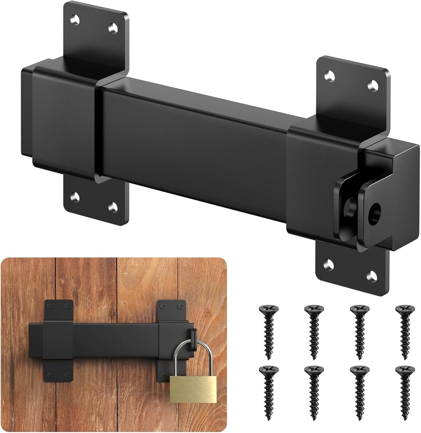 Adjustable 7.5" Slide Gate Latch with Padlock Hole - Heavy Duty Latch for Wooden Fences, Barn Doors, Outdoor Spaces - WildKart