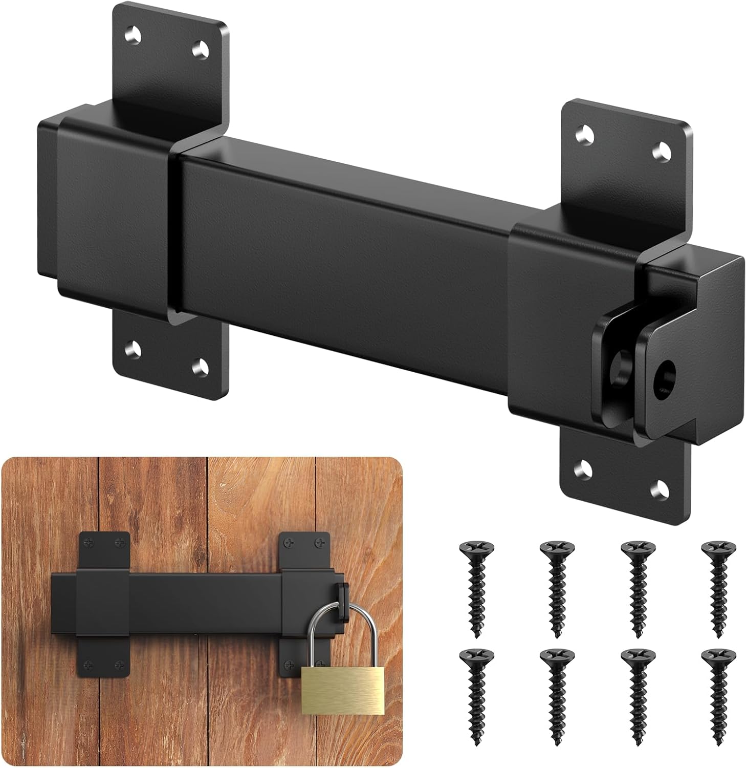 Adjustable 7.5" Slide Gate Latch with Padlock Hole - Heavy Duty Latch for Wooden Fences, Barn Doors, Outdoor Spaces - WildKart
