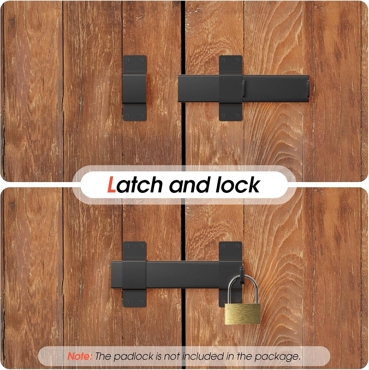 Adjustable 7.5" Slide Gate Latch with Padlock Hole - Heavy Duty Latch for Wooden Fences, Barn Doors, Outdoor Spaces - WildKart