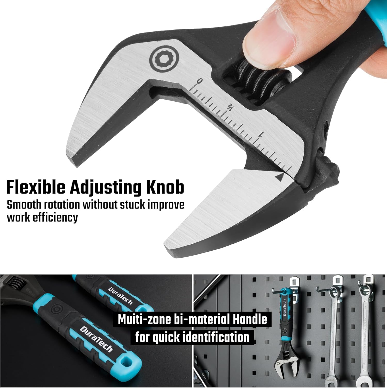 Adjustable 8-Inch Plumbing Wrench with Wide Jaw Opening, DURATECH Heavy-Duty CR-V Steel, SAE and Metric Scale, Ergonomic Grip