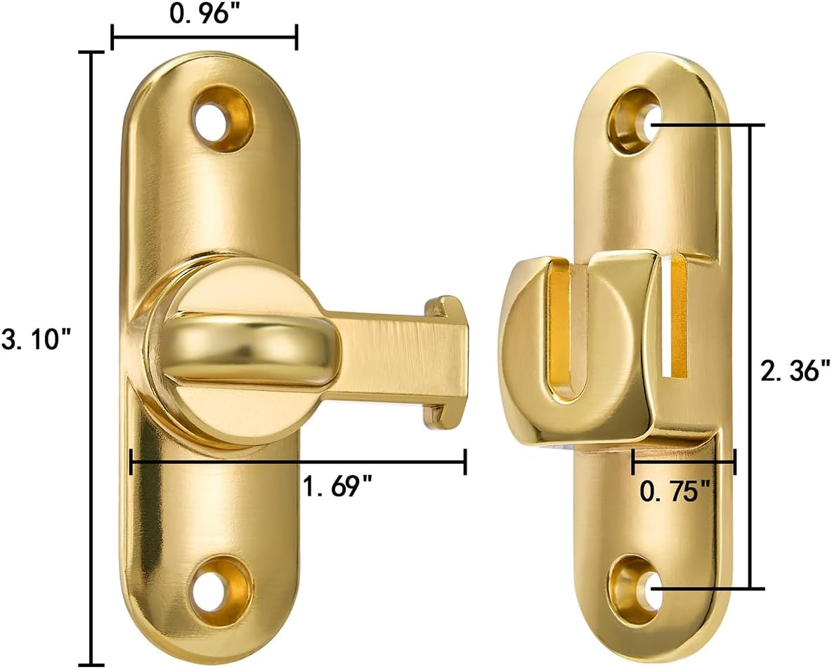 Adjustable 90/180 Degree Flip Latch System for Secure Barn Doors - 2 Pack Gold Zinc Alloy Privacy Solutions for Windows, Garden Access, Cabinets, Sliding Doors