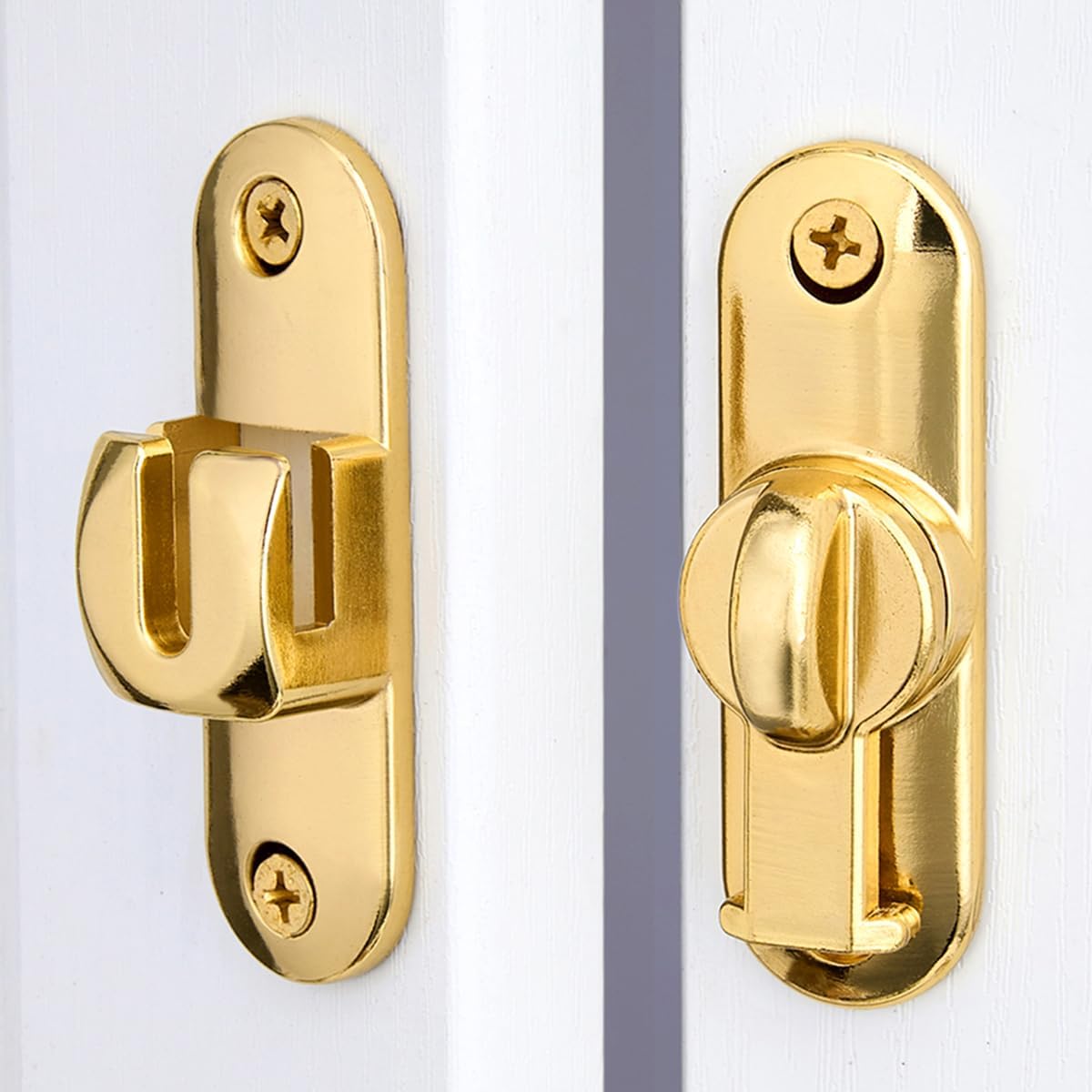 Adjustable 90/180 Degree Flip Latch System for Secure Barn Doors - 2 Pack Gold Zinc Alloy Privacy Solutions for Windows, Garden Access, Cabinets, Sliding Doors