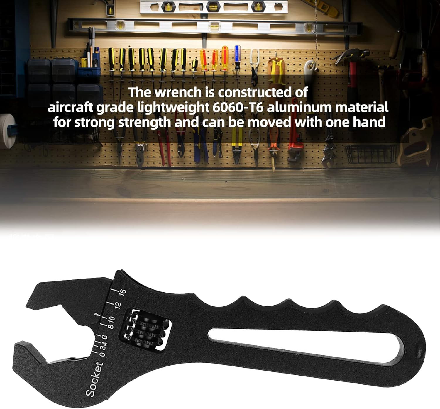 Adjustable Aluminum AN Fitting Wrench 3AN-16AN Spanner Tool for Hose Fitting Adapter, Lightweight Black
