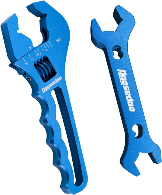 Adjustable AN Fittings Wrench Set with Double Hose End Fittings Wrench - Lightweight Aluminum, Blue - AN Tool for Hose Fitting Adapters 3AN-16AN