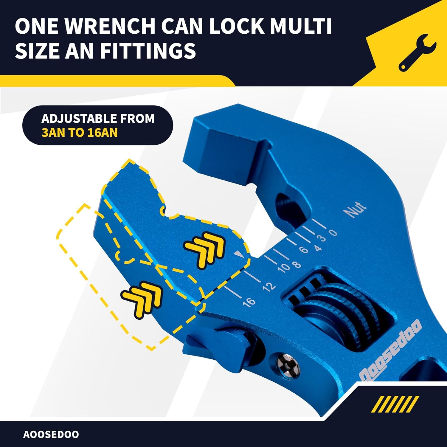Adjustable AN Fittings Wrench Set with Double Hose End Fittings Wrench - Lightweight Aluminum, Blue - AN Tool for Hose Fitting Adapters 3AN-16AN