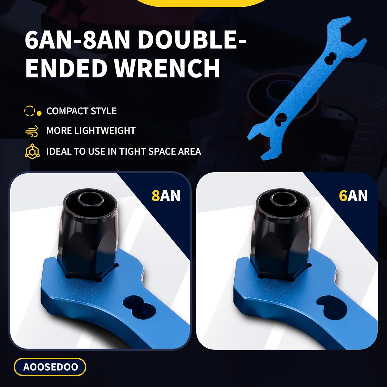 Adjustable AN Fittings Wrench Set with Double Hose End Fittings Wrench - Lightweight Aluminum, Blue - AN Tool for Hose Fitting Adapters 3AN-16AN