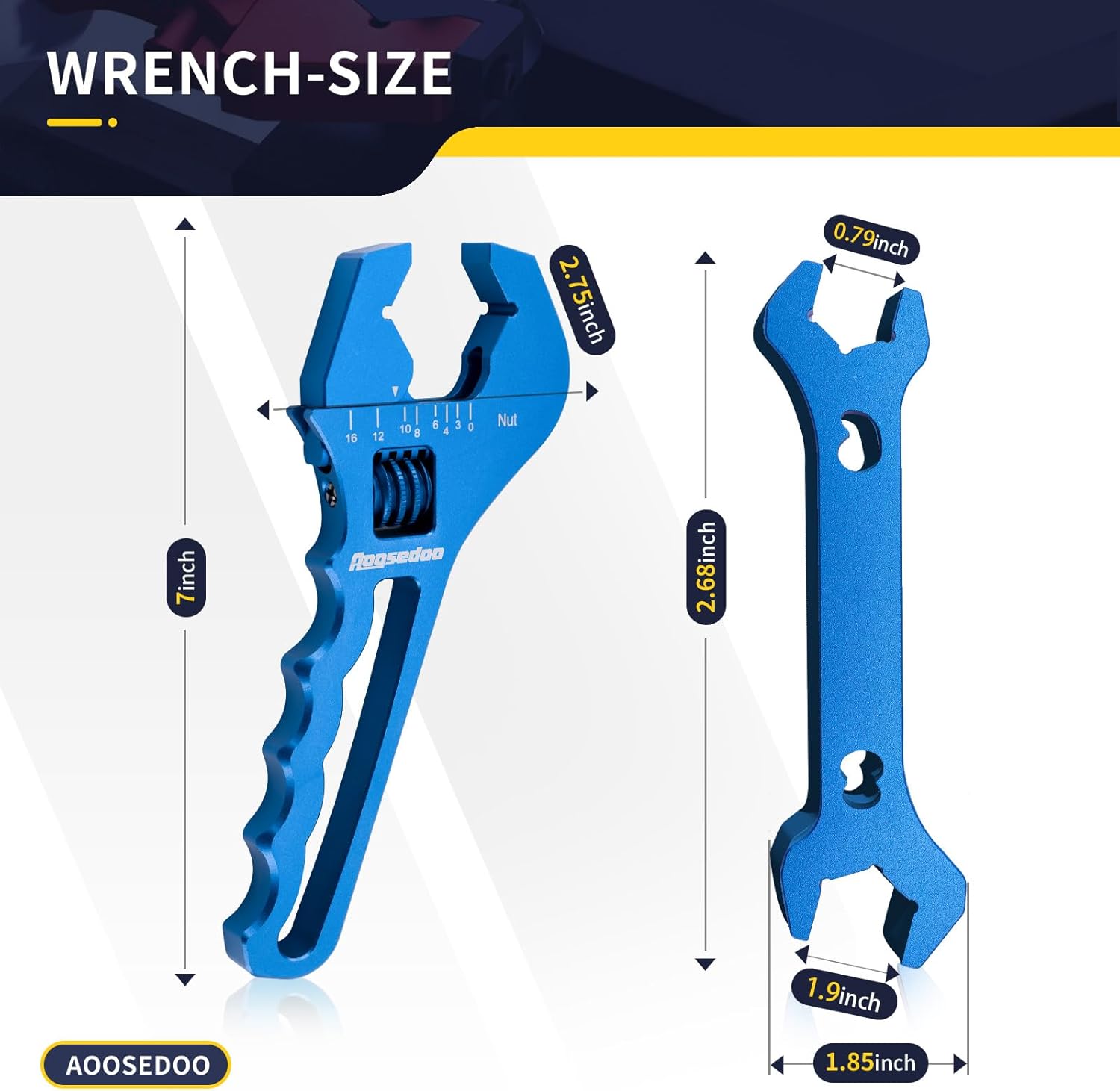 Adjustable AN Fittings Wrench Set with Double Hose End Fittings Wrench - Lightweight Aluminum, Blue - AN Tool for Hose Fitting Adapters 3AN-16AN