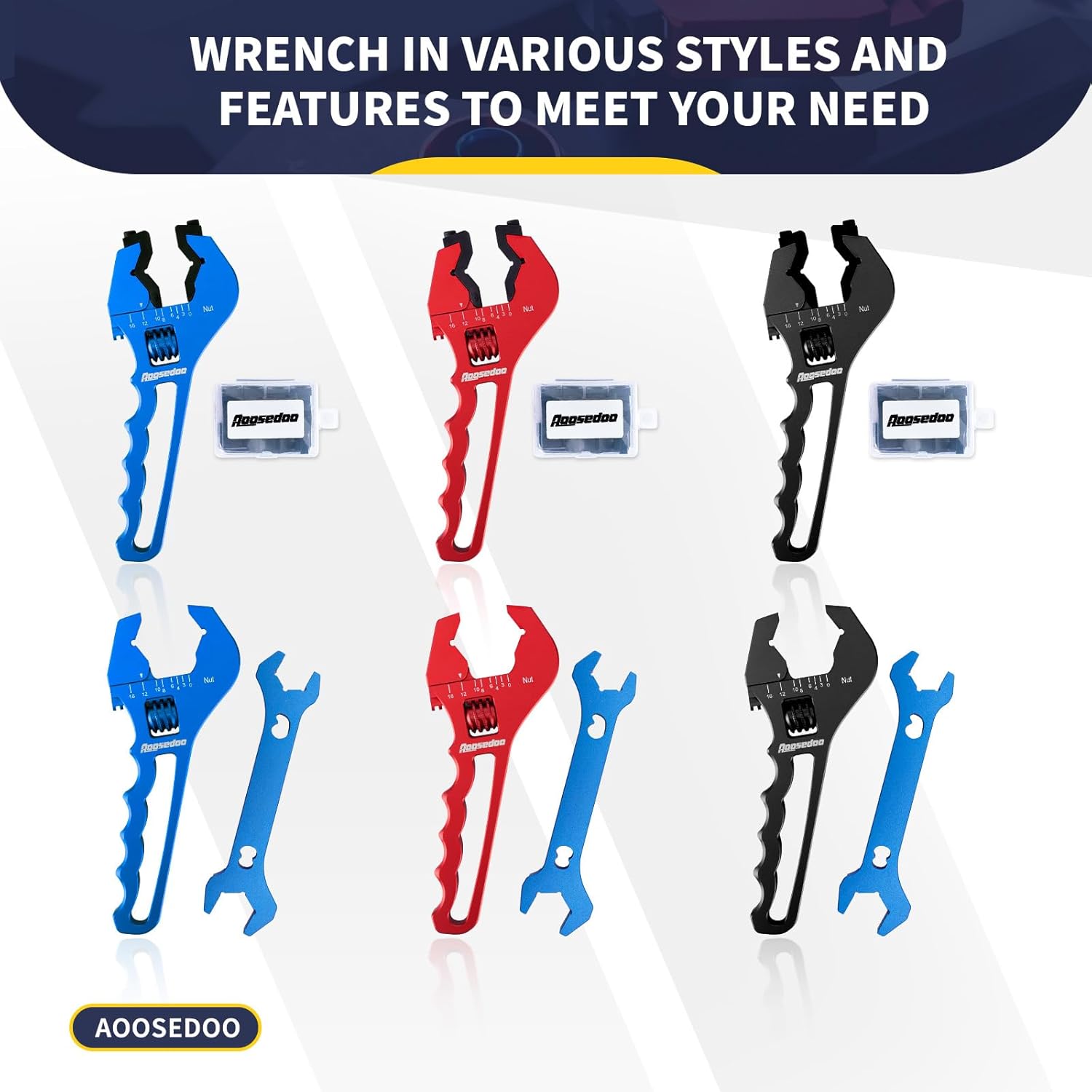 Adjustable AN Fittings Wrench Set with Double Hose End Fittings Wrench - Lightweight Aluminum, Blue - AN Tool for Hose Fitting Adapters 3AN-16AN