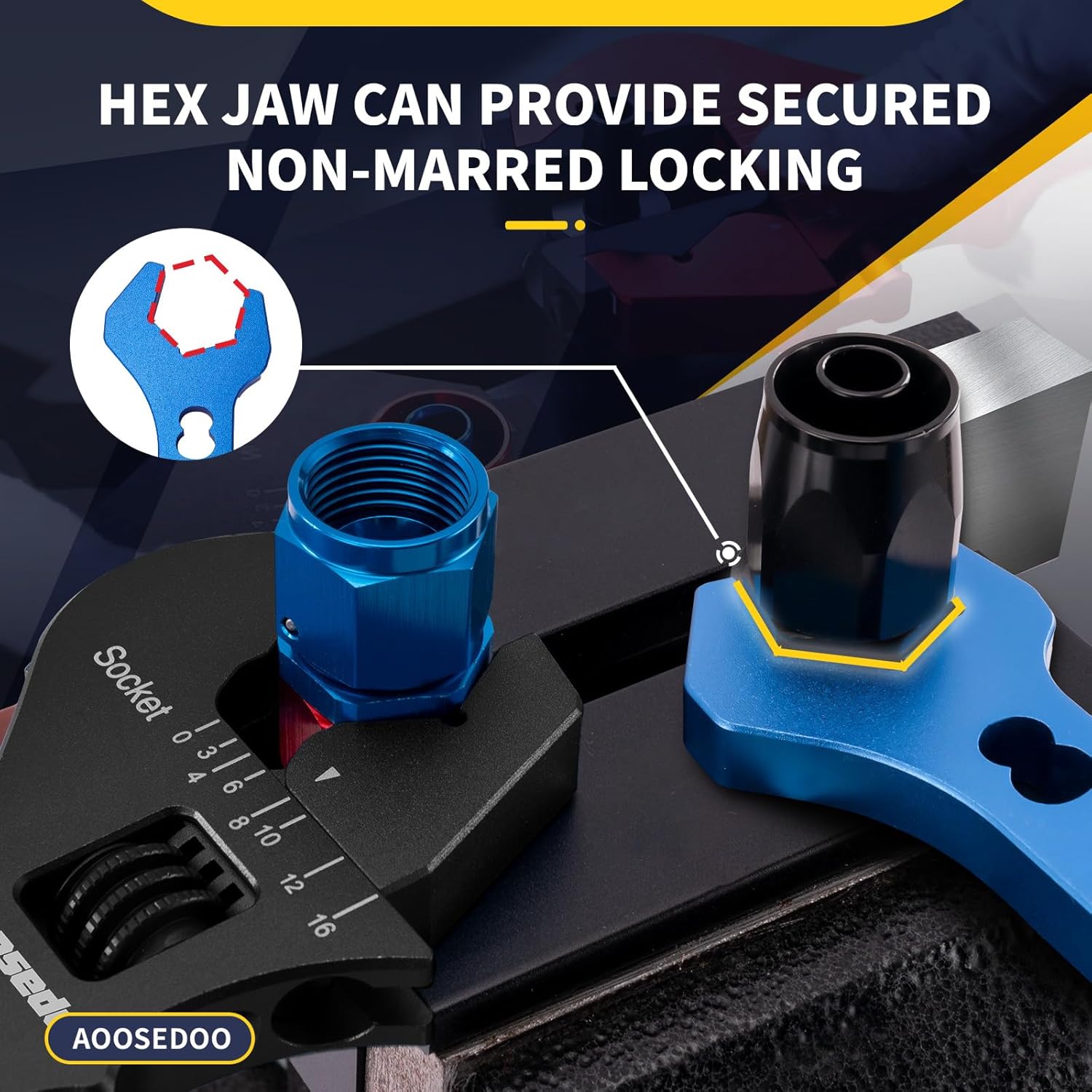 Adjustable AN Fittings Wrench Tool for Hose Fitting Adapters, Lightweight Aluminum Black, 3AN-16AN, with Double Hose End Fitting Wrench Blue - AOOSEDOO