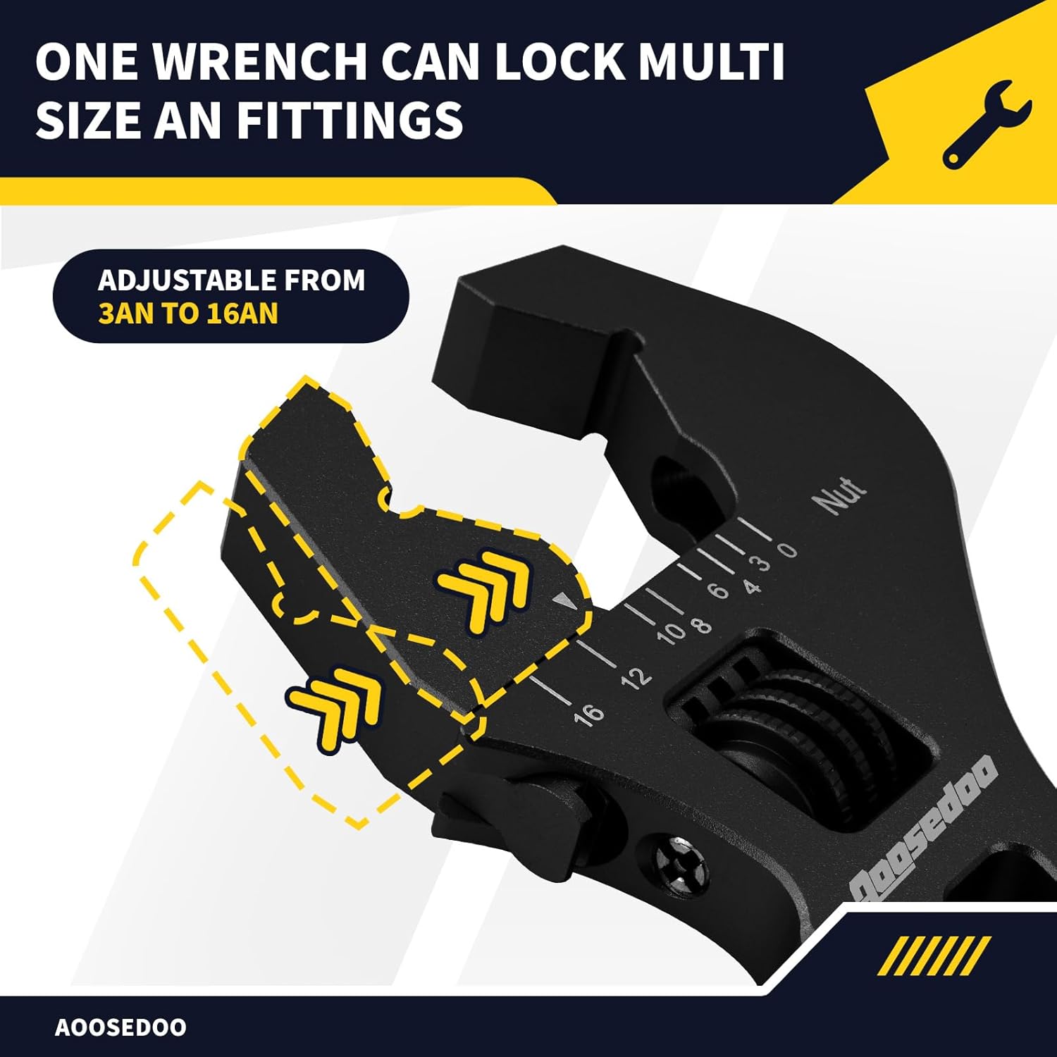 Adjustable AN Fittings Wrench Tool for Hose Fitting Adapters, Lightweight Aluminum Black, 3AN-16AN, with Double Hose End Fitting Wrench Blue - AOOSEDOO