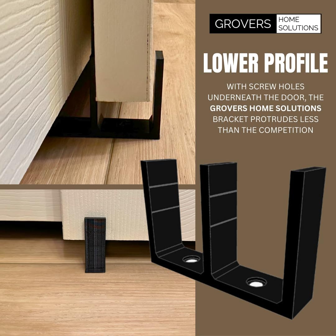 Adjustable Black Sliding Closet Door Floor Guide Bracket - Universal Height - Grovers Home Solutions