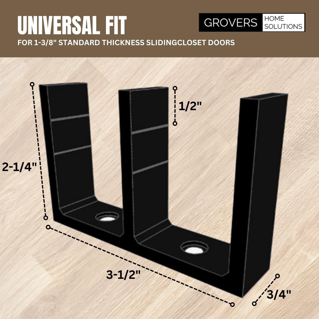 Adjustable Black Sliding Closet Door Floor Guide Bracket - Universal Height - Grovers Home Solutions