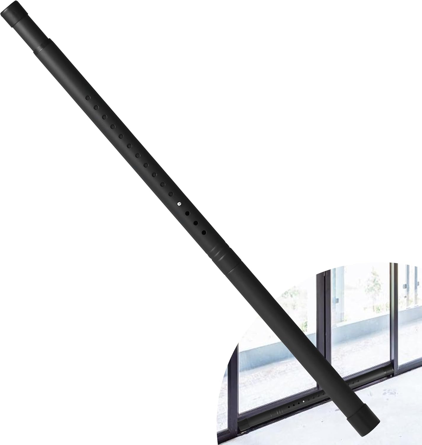 Adjustable Black Sliding Door Security Bar for Glass Patio Doors - 17.1-40 inches, 1.25 inch Diameter Window Bar with Rubber Tips - Home Safety Lock