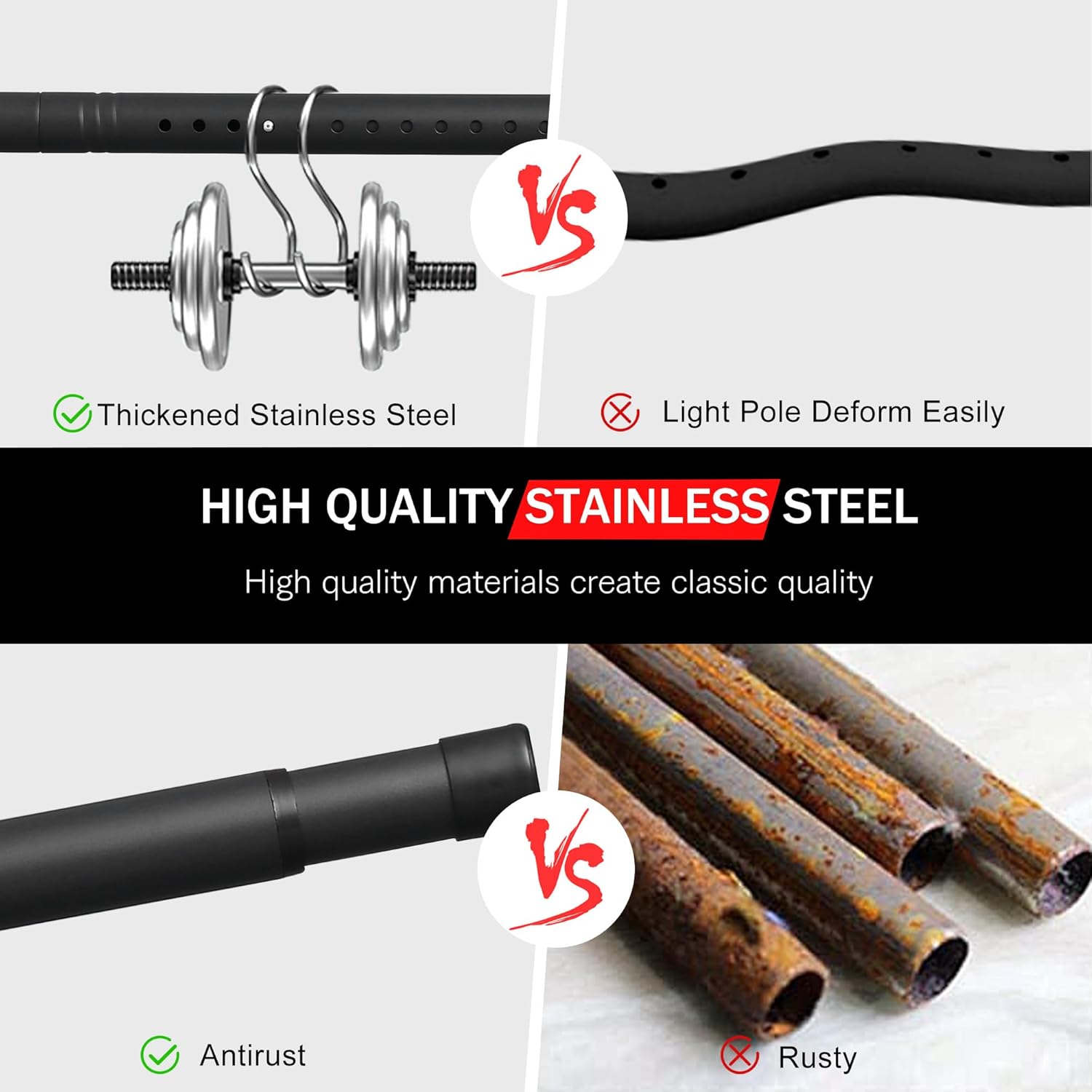 Adjustable Black Sliding Door Security Bar for Glass Patio Doors - 17.1-40 inches, 1.25 inch Diameter Window Bar with Rubber Tips - Home Safety Lock
