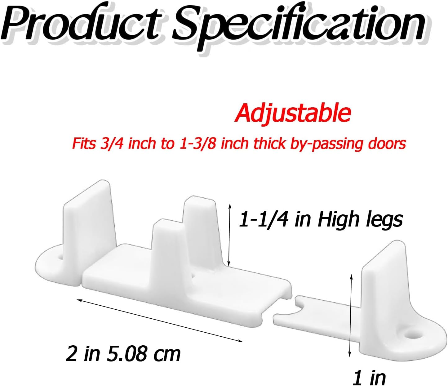 Adjustable Bypass Sliding Door Guide for 3/4 or 1-3/8 inch Doors - 5 Pack White - CAMGJORT N 6761