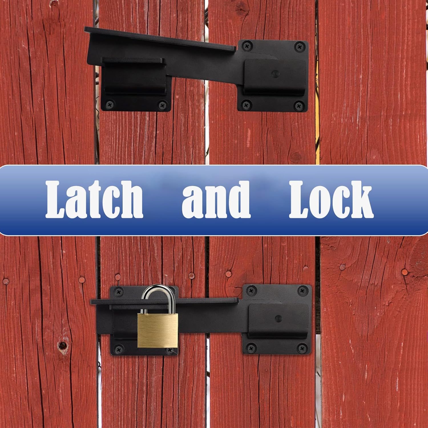 Adjustable Carbon Steel Flip Gate Latch Lock with Padlock Hole for Outdoor Gates and Fences - Black