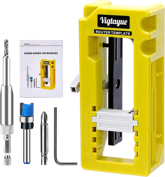 Adjustable Door Hinge Jig & Mortiser Tool for 3-5" Length Hinges - Square, Radius 1/4" & 5/8" - Easy Installation & Alignment