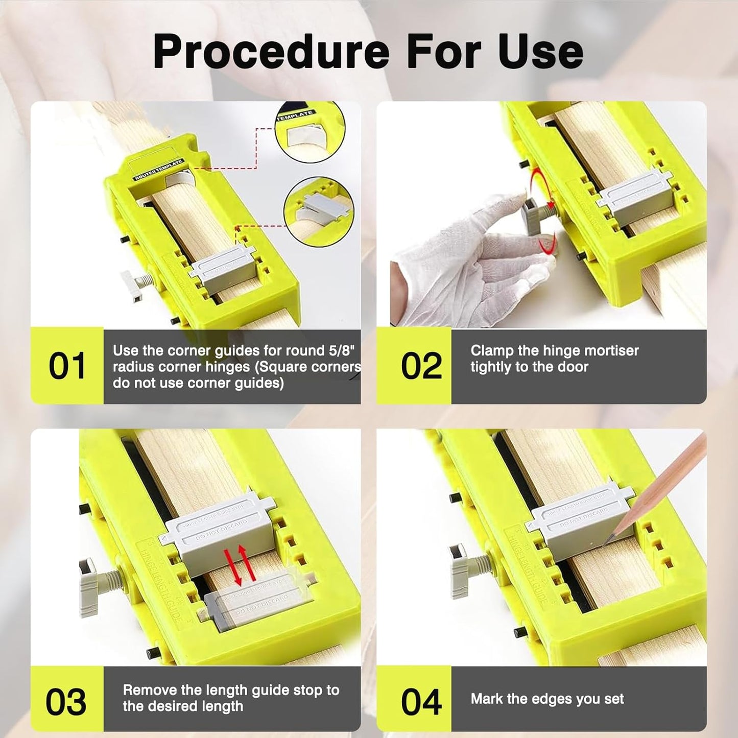 Adjustable Door Hinge Router Template Jig for 3" to 5" Length, 1/4" or 5/8" Hinges - Mortiser Cutting Tool