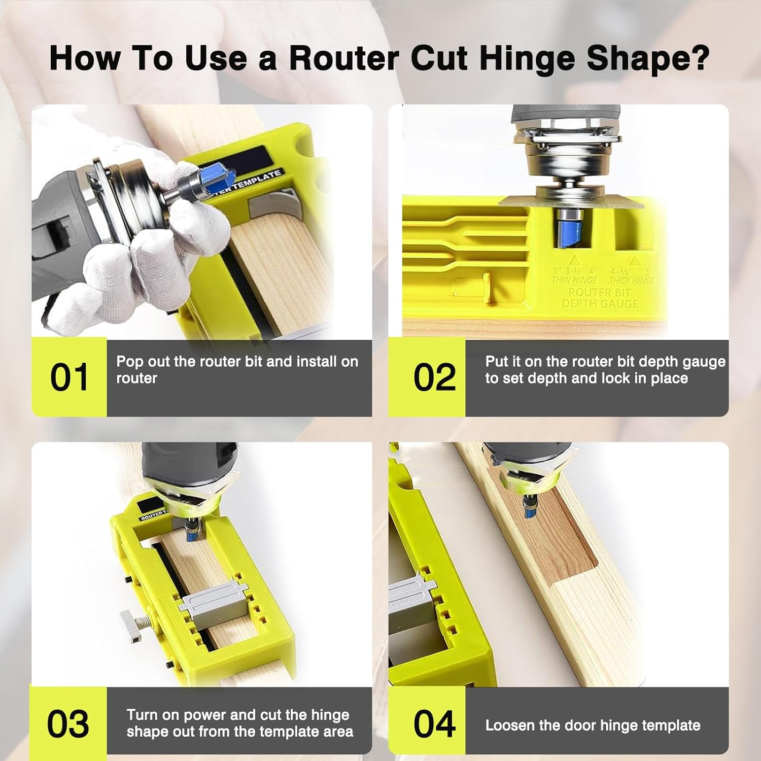 Adjustable Door Hinge Router Template Jig for 3" to 5" Length, 1/4" or 5/8" Hinges - Mortiser Cutting Tool