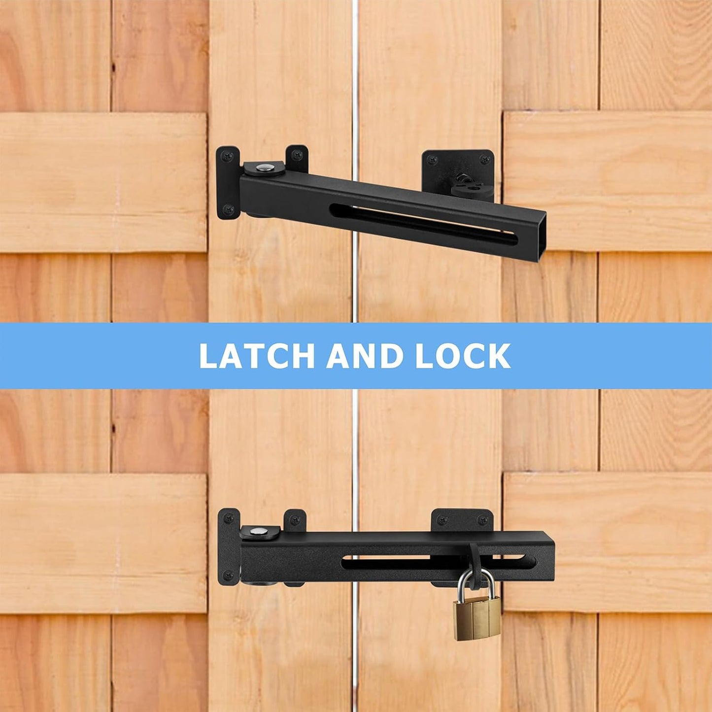Adjustable Flip Gate Latch Lock with Padlock Hole for Swing Door, Outdoor Fence, Shed, Garage - Matte Black
