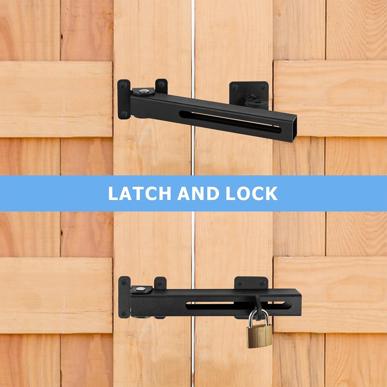 Adjustable Flip Gate Latch Lock with Padlock Hole for Swing Door, Outdoor Fence, Shed, Garage - Matte Black