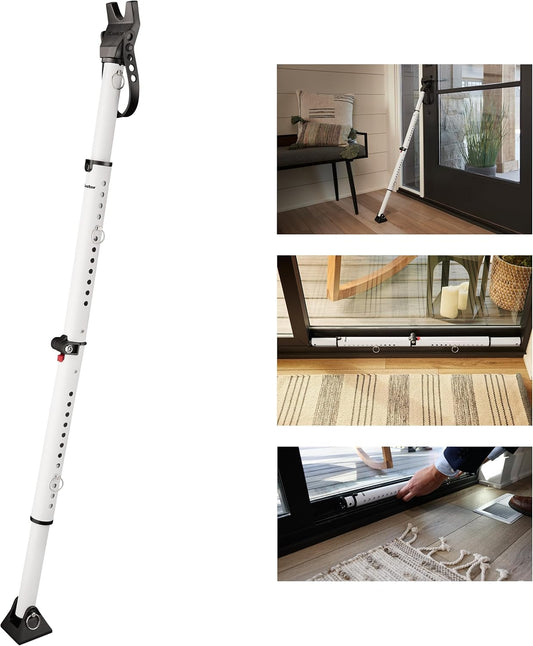 Adjustable Folding Security Bar Door Stopper for Hinged and Sliding Doors - White