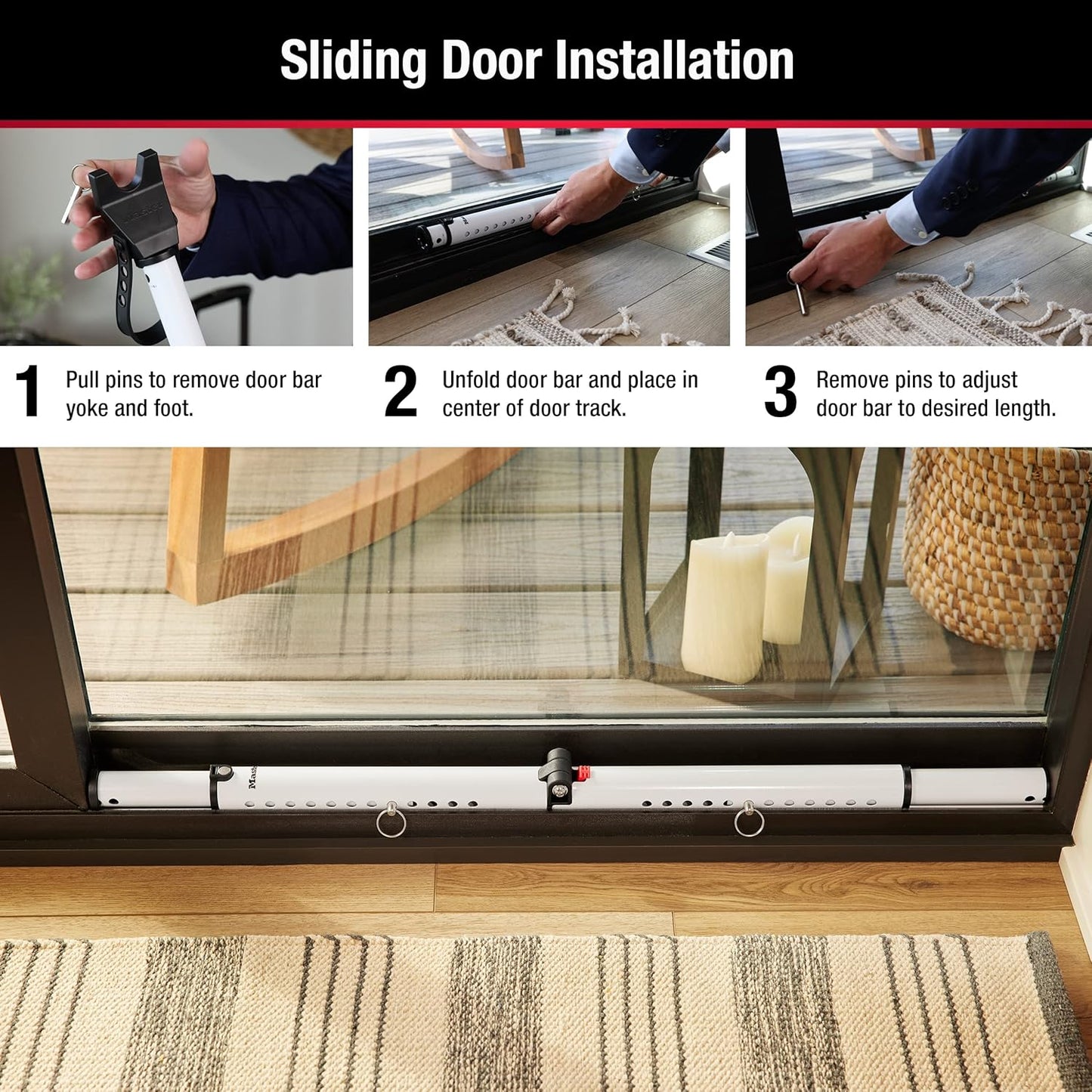 Adjustable Folding Security Bar Door Stopper for Hinged and Sliding Doors - White