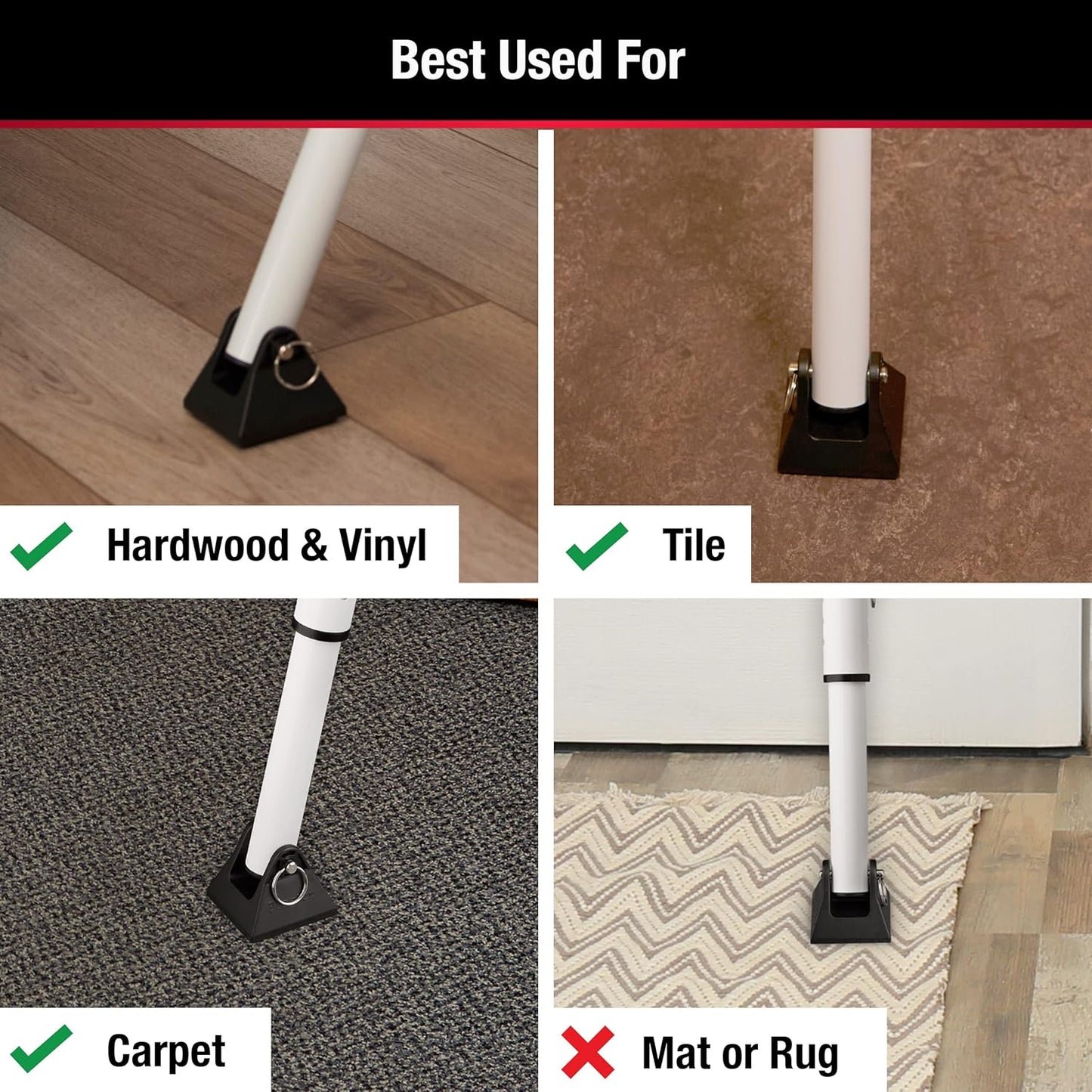 Adjustable Folding Security Bar Door Stopper for Hinged and Sliding Doors - White