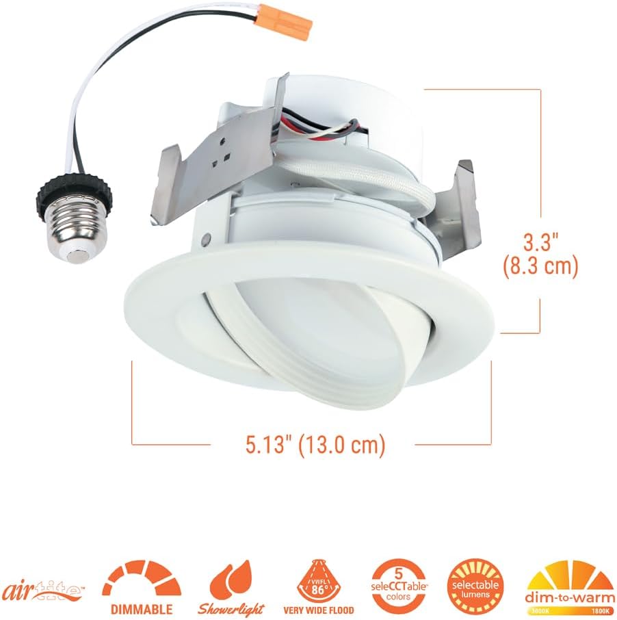 Adjustable Gimbal LED Trim Downlight with Selectable Lumens & Color Temperatures - HALO RA 4-Inch RA56LS9FSD2W1EWH