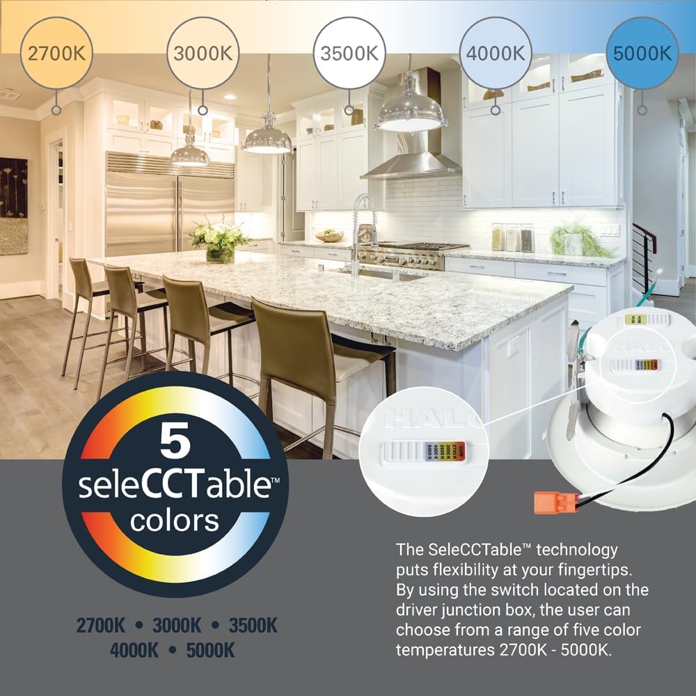 Adjustable Gimbal LED Trim Downlight with Selectable Lumens & Color Temperatures - HALO RA 4-Inch RA56LS9FSD2W1EWH