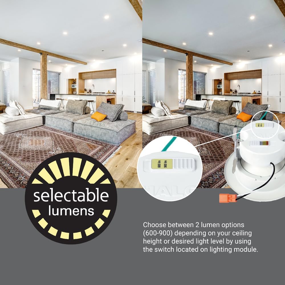 Adjustable Gimbal LED Trim Downlight with Selectable Lumens & Color Temperatures - HALO RA 4-Inch RA56LS9FSD2W1EWH