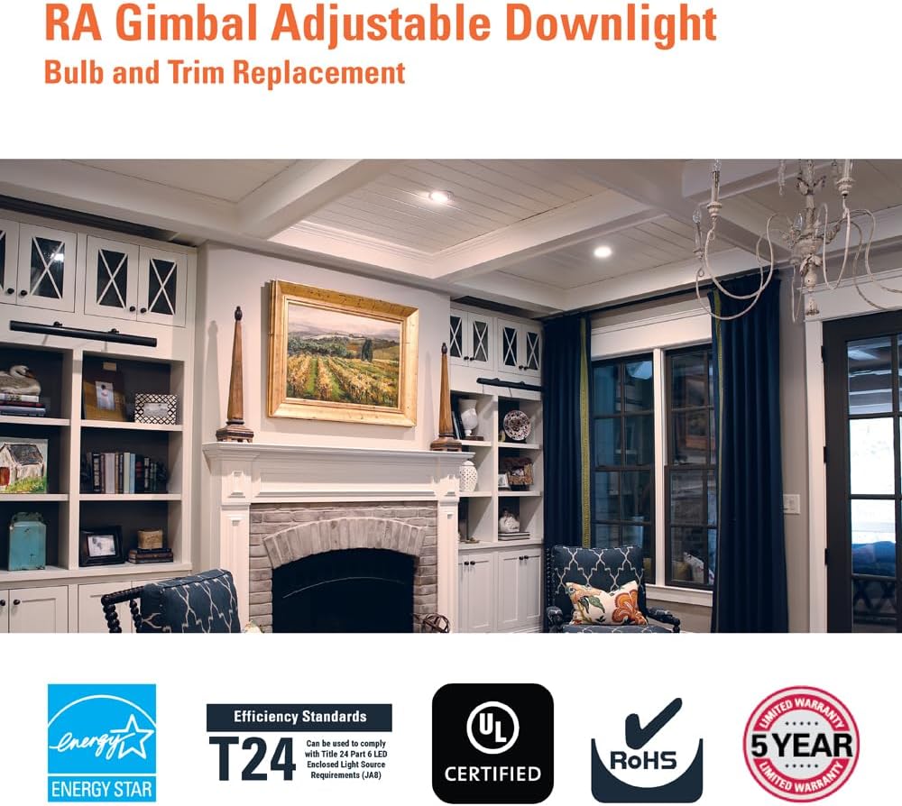 Adjustable Gimbal LED Trim Downlight with Selectable Lumens & Color Temperatures - HALO RA 4-Inch RA56LS9FSD2W1EWH