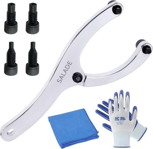 Adjustable Gland Nut Wrench for Hydraulic Cylinder Removal with Heavy Spanner - Includes Pins, Gloves, and Towels