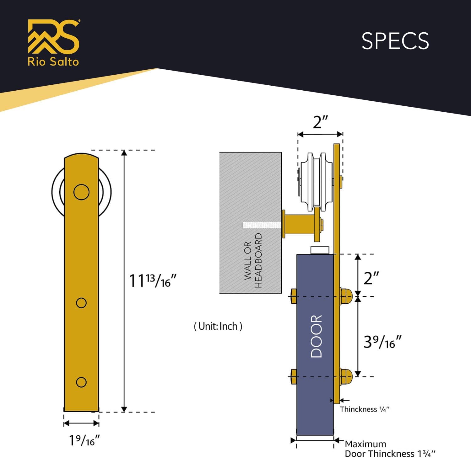 Adjustable Gold Barn Door Hardware Kit with 8 FT Sliding Door - Modern Interior Handle, Floor Guide, Brushed Brass Hardware - Rio Salto