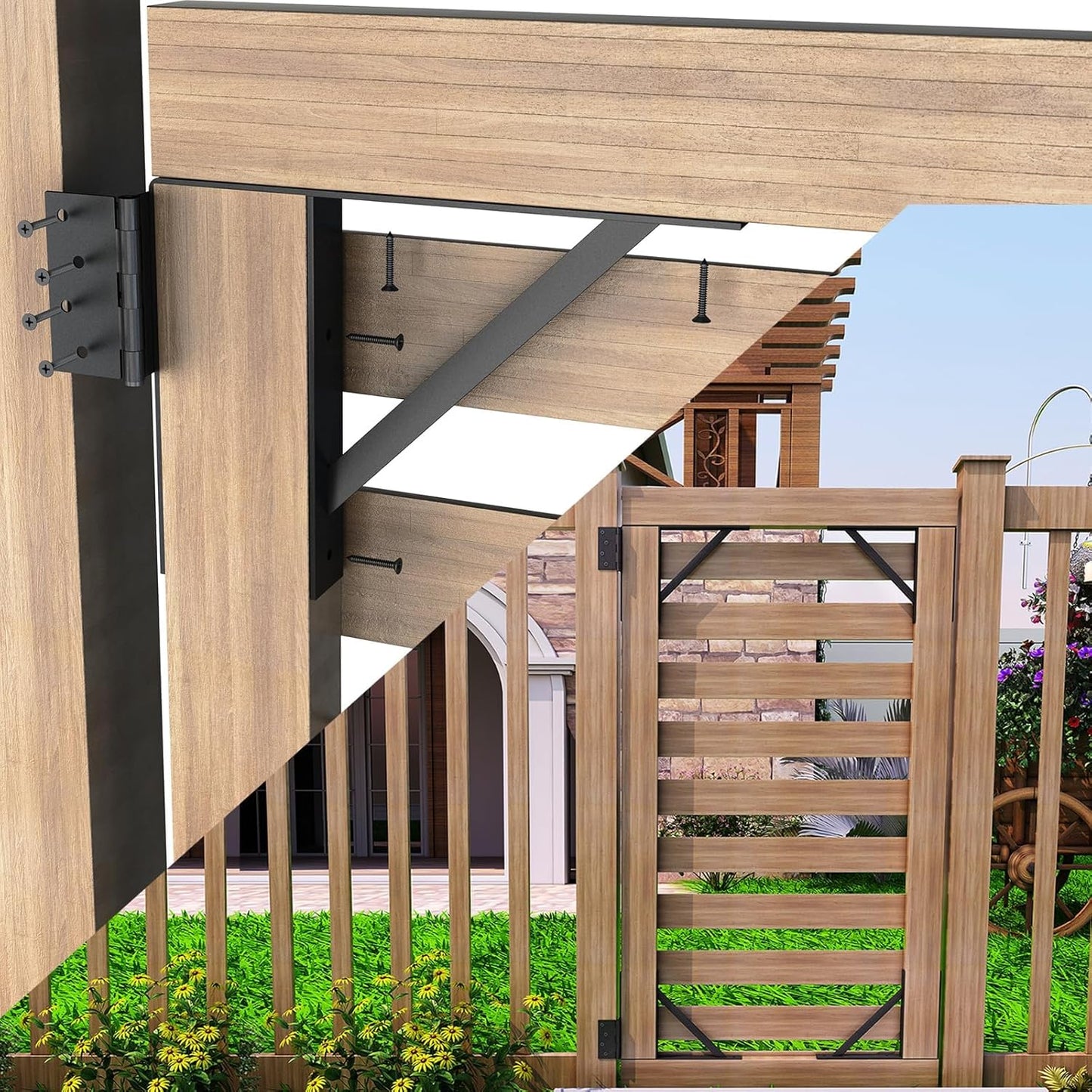 Adjustable Heavy Duty Gate Corner Brace Bracket for Wooden Fence, Driveway, and Corral Gates - Anti Sag Gate Kit for Wood Windows