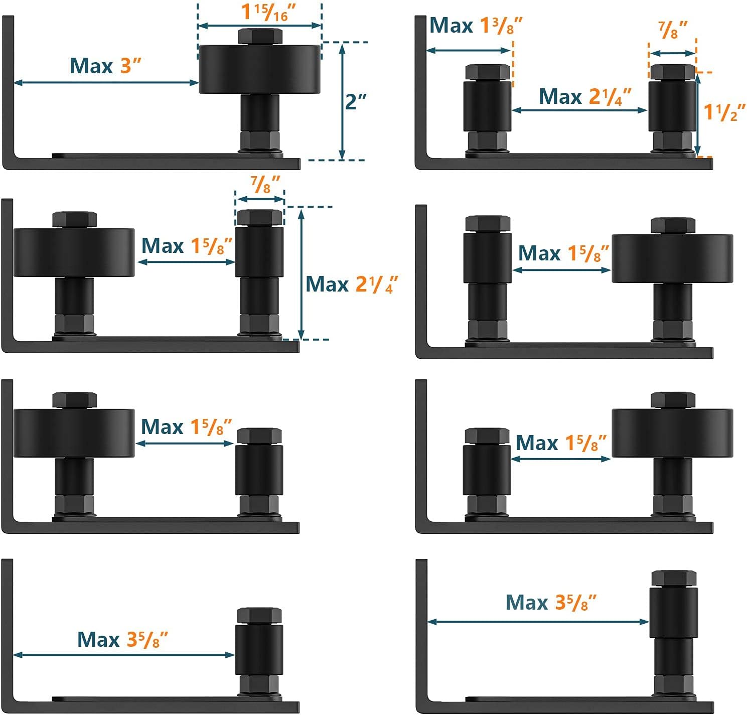 Adjustable Heavy Duty Sliding Barn Door Floor Guide with Wall Mount System - 8 Pack Non-Damage Flush Bottom Design