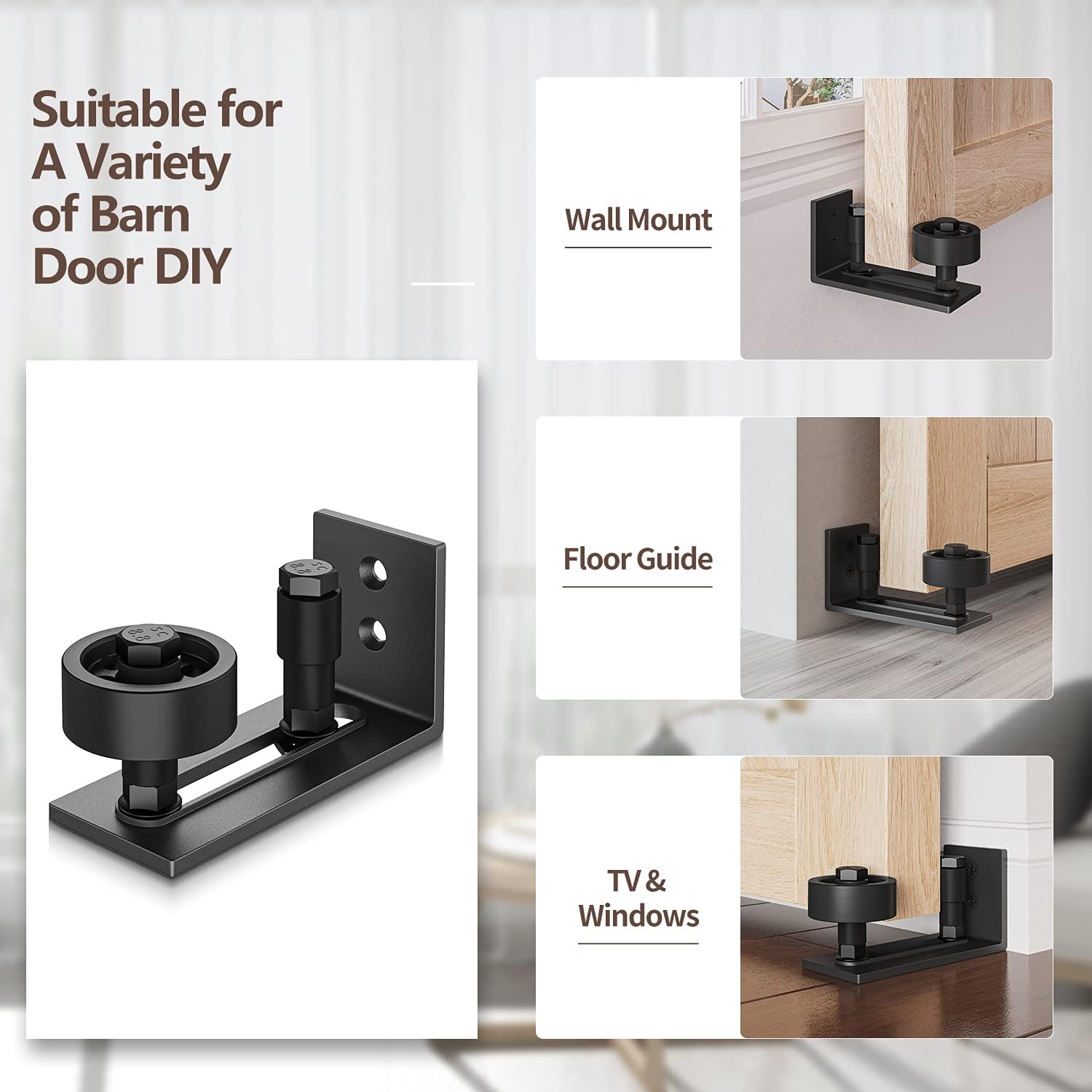 Adjustable Heavy Duty Sliding Barn Door Floor Guide with Wall Mount System - 8 Pack Non-Damage Flush Bottom Design