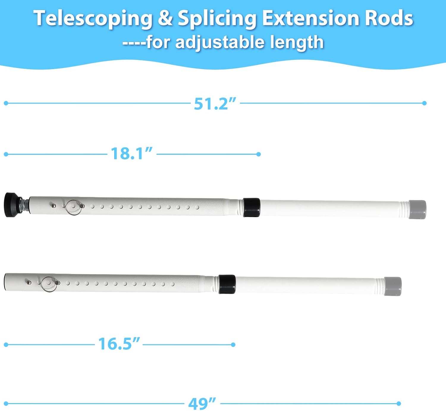 Adjustable Heavy Duty Sliding Door Security Bar 2 Pack - White - Childproof - Fits 16.5" to 51" - for Glass Patio Doors