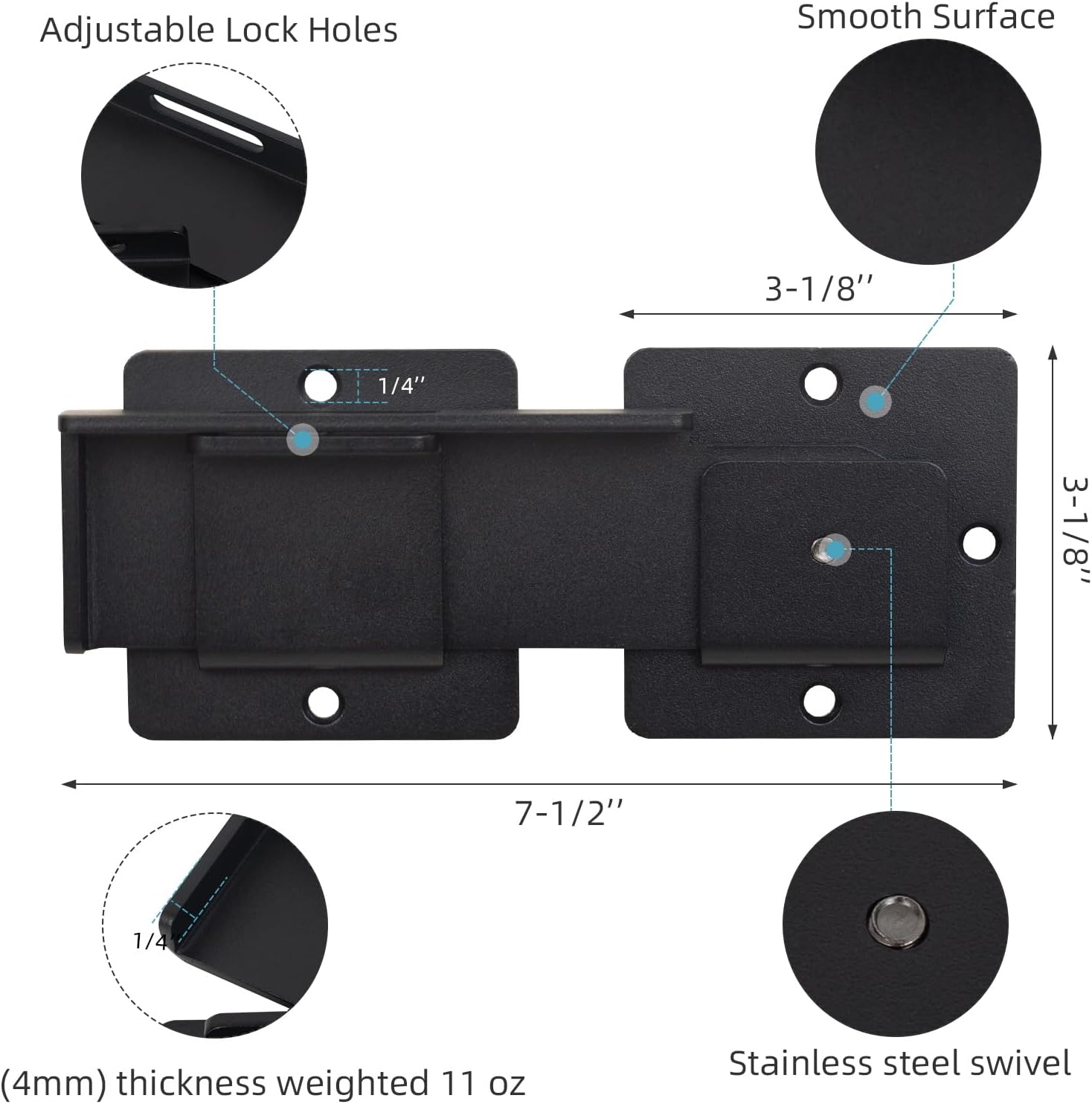 Adjustable Heavy Duty Steel Gate Latch Lock with Padlock Hole for Swing Open Doors - Ideal for Outdoor Gates, Fences, Barns, Sheds, Garages, and Yards - WildKart