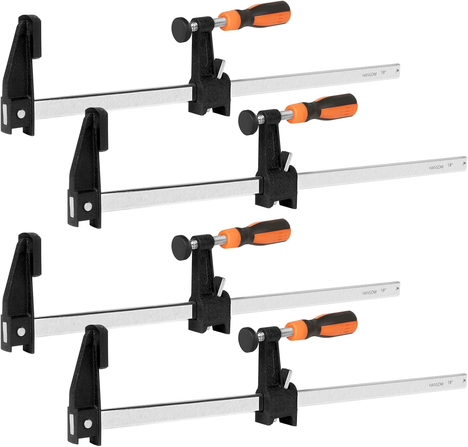 Adjustable Heavy Duty Woodworking Bar Clamps - 4-Pack 18 Inch Long, 600 Lbs Force, Quick Release, 2.5" Throat Depth