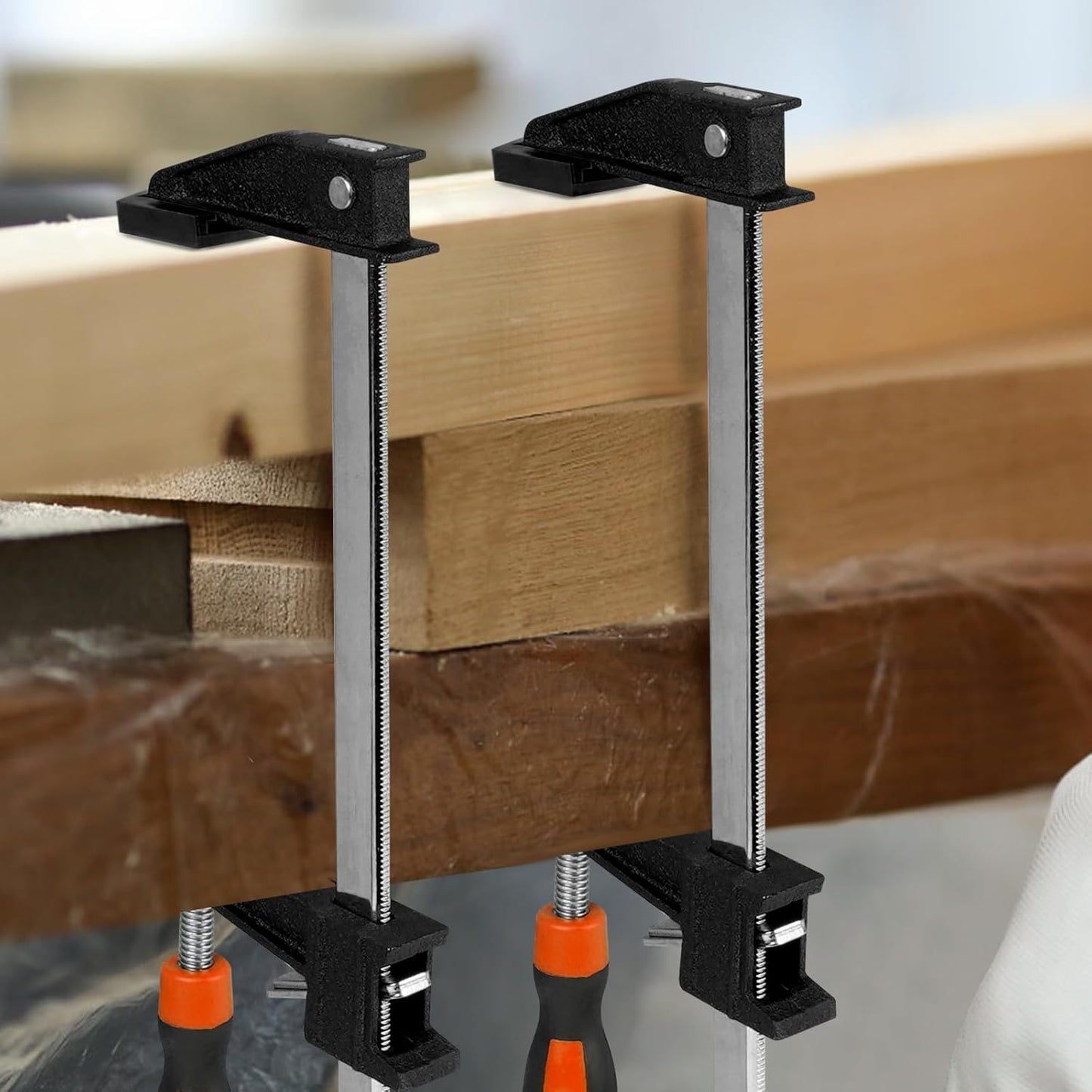 Adjustable Heavy Duty Woodworking Bar Clamps - 4-Pack 18 Inch Long, 600 Lbs Force, Quick Release, 2.5" Throat Depth