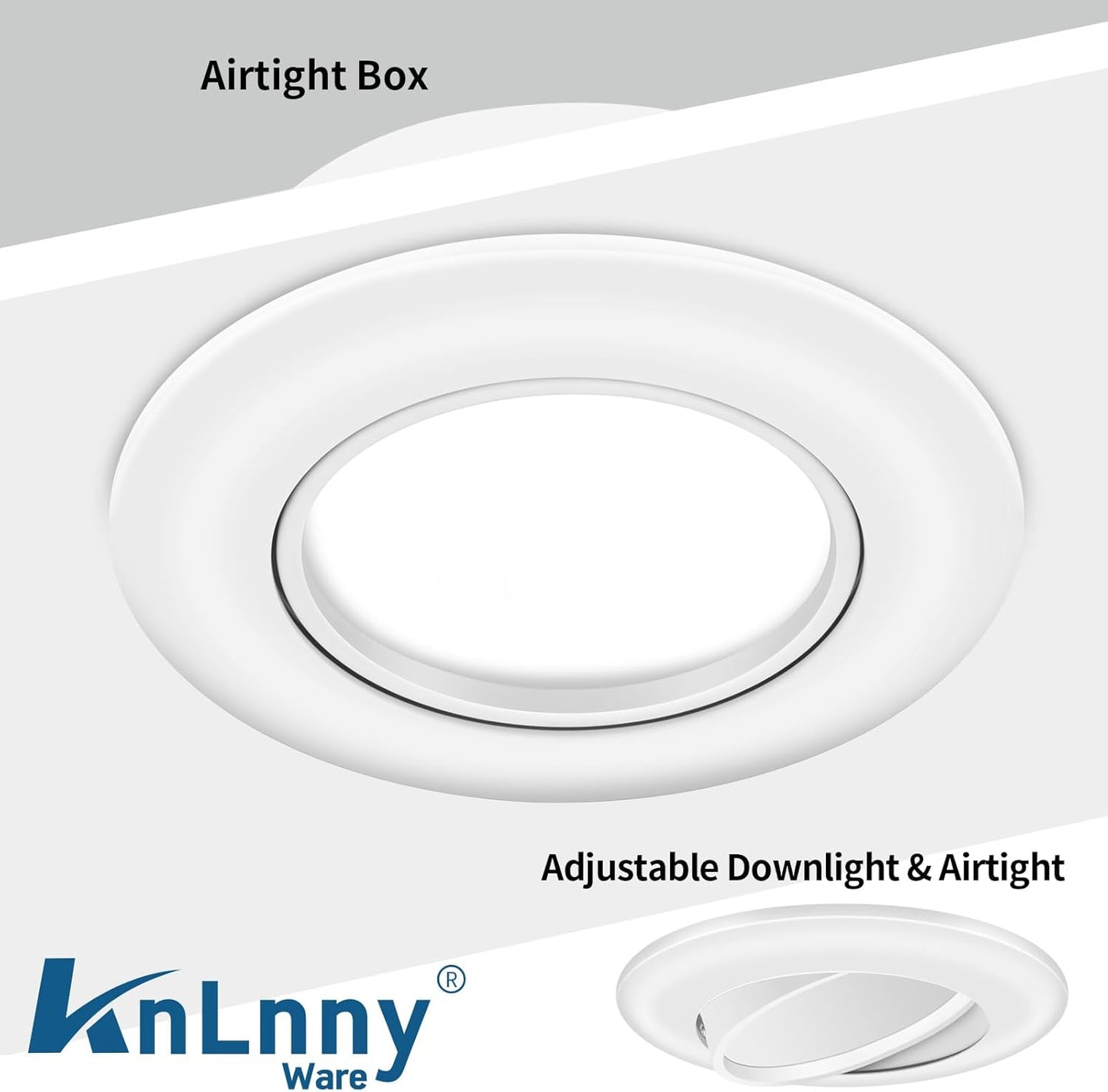 Adjustable KnLnny Ware 4-Inch LED Recessed Lights 4-Pack with Gimbal Eyeball, Junction Box, 5CCT Selectable, Airtight, 9W 750LM, Dimmable, ETL Listed