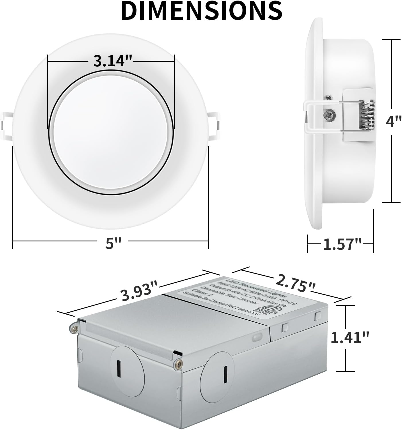 Adjustable KnLnny Ware 4-Inch LED Recessed Lights 4-Pack with Gimbal Eyeball, Junction Box, 5CCT Selectable, Airtight, 9W 750LM, Dimmable, ETL Listed
