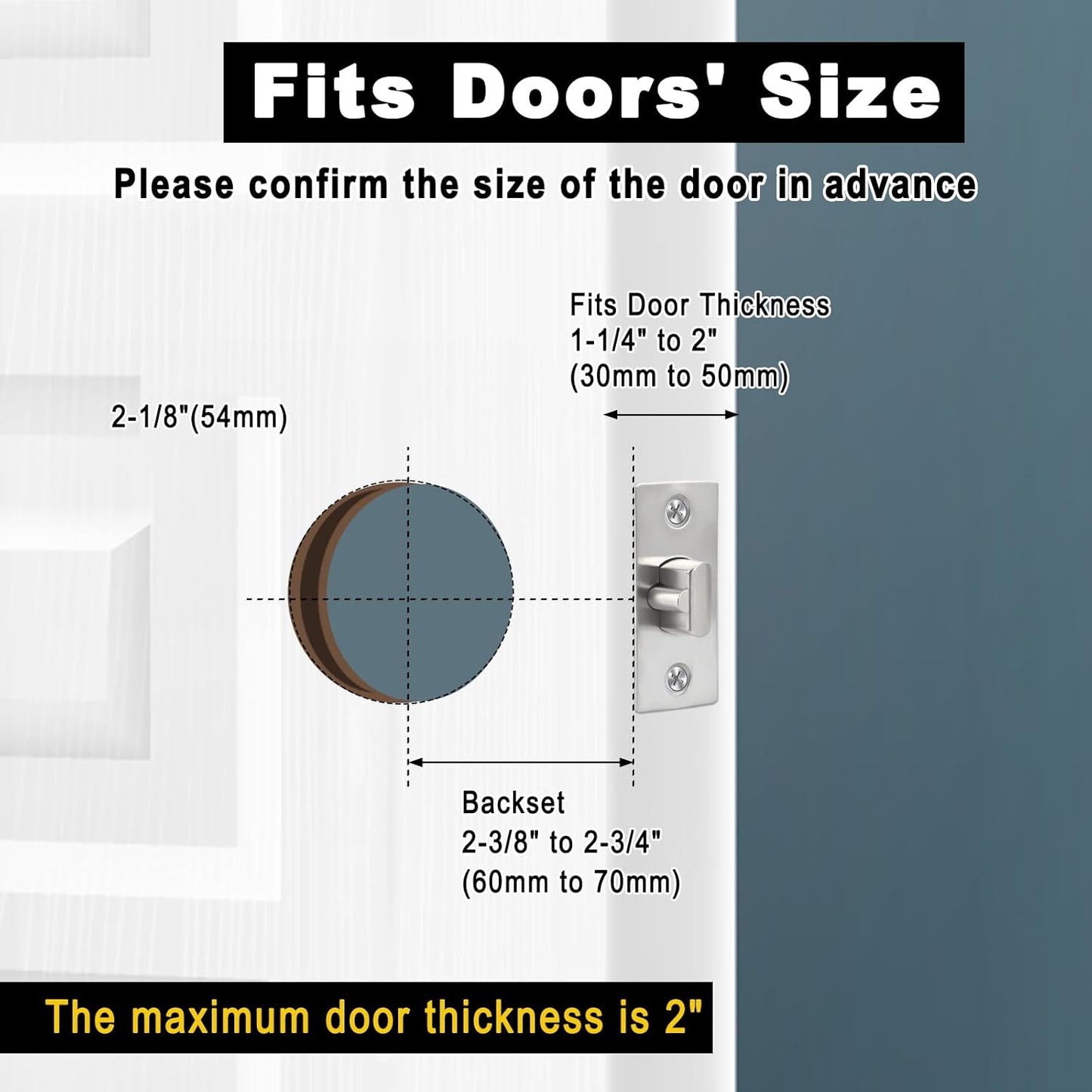 Adjustable Latch Exterior Door Lock Set with 6 Door Knobs & Keys - Silver Interior Locks for Bedrooms and Bathrooms