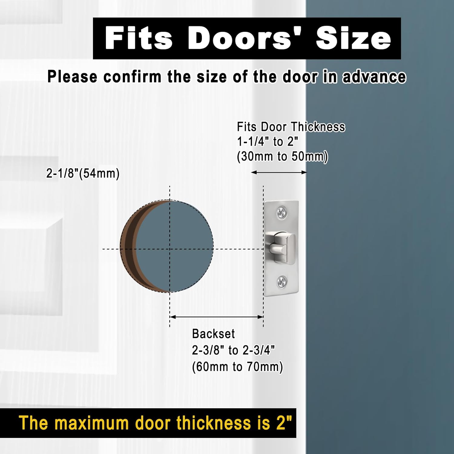 Adjustable Latch Exterior Door Lock Set with 6 Door Knobs & Keys - Silver Interior Locks for Bedrooms and Bathrooms