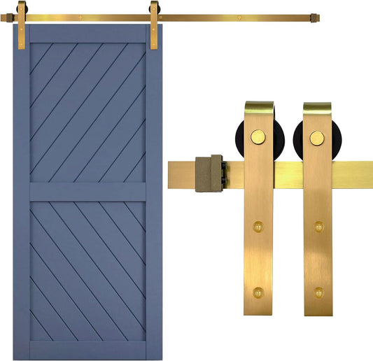 Adjustable Length Gold Barn Door Hardware Kit for Modern Interior Sliding Doors (39"-79") - 6.5ft Brushed Brass Panel Hardware for 1 Door - WildKart